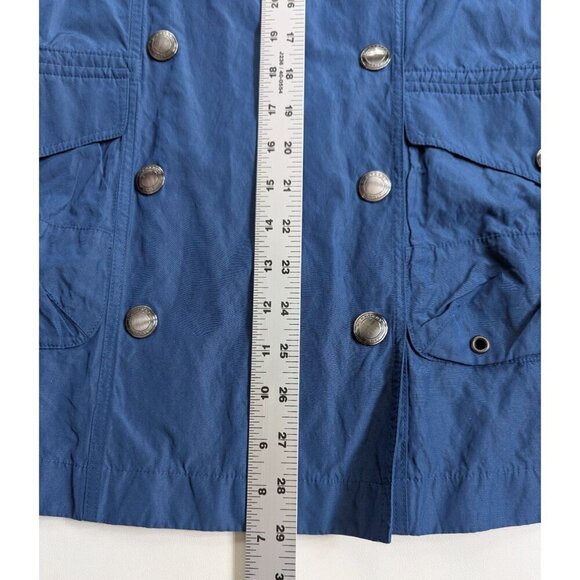 Burberry Brit Blue Women’s Sz 12 Double Breasted Short Trench Coat Lightweight - Picture 12 of 16
